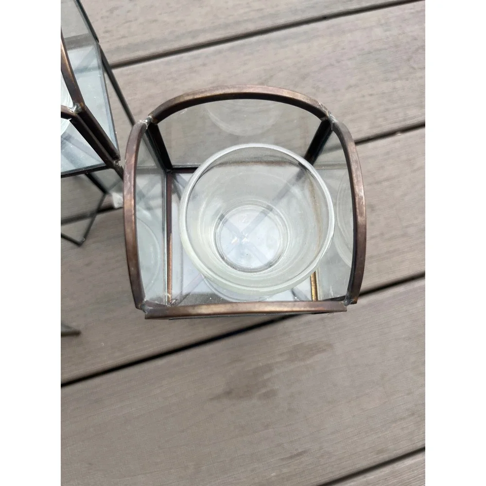 Pier 1 Imports Glass Metal Votive Candle Holder Set of 3 Bronze Tripod Lanterns